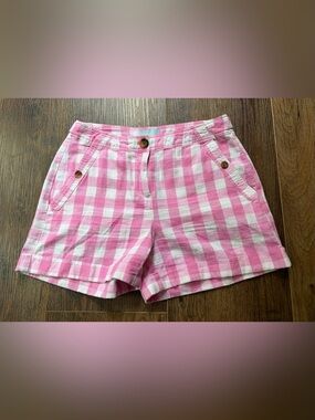 Joules women’s Lydia pink & white check shorts